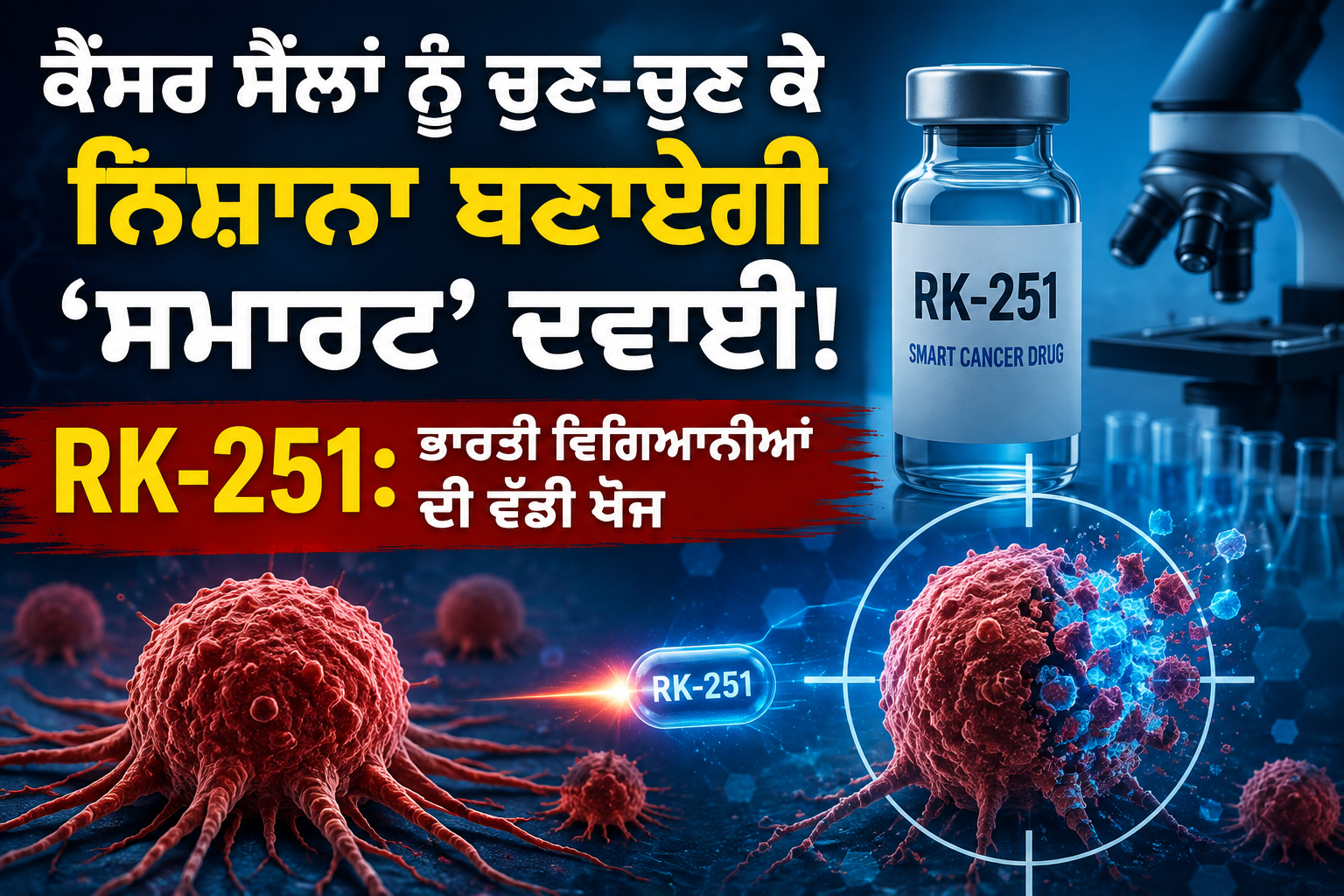 ਕੈਂਸਰ ਸੈੱਲਾਂ ਨੂੰ ਚੁਣ-ਚੁਣ ਕੇ ਨਿਸ਼ਾਨਾ ਬਣਾਏਗੀ ‘ਸਮਾਰਟ’ ਦਵਾਈ! ਭਾਰਤੀ ਵਿਗਿਆਨੀਆਂ ਦੀ RK-251 ਖੋਜ ਨੇ ਜਗਾਈ ਨਵੀਂ ਉਮੀਦ