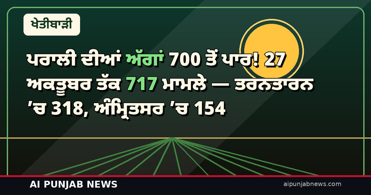 ਪਰਾਲੀ ਦੀਆਂ ਅੱਗਾਂ 700 ਤੋਂ ਪਾਰ! 27 ਅਕਤੂਬਰ ਤੱਕ 717 ਮਾਮਲੇ — ਤਰਨਤਾਰਨ ’ਚ 318, ਅੰਮ੍ਰਿਤਸਰ ’ਚ 154