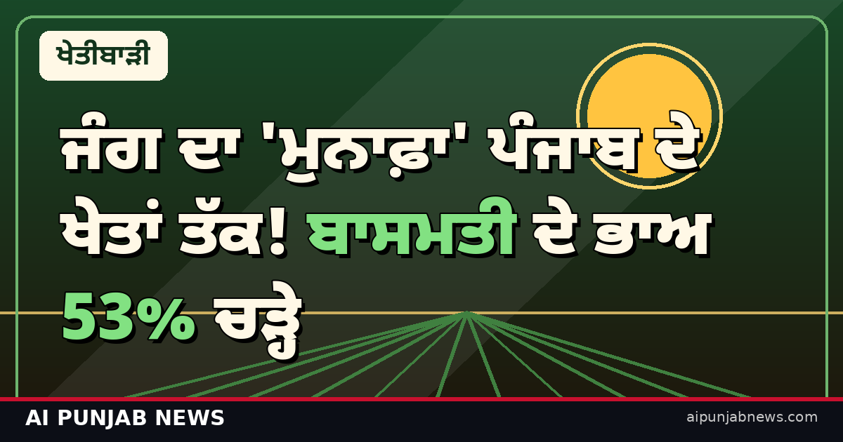 ਜੰਗ ਦਾ 'ਮੁਨਾਫ਼ਾ' ਪੰਜਾਬ ਦੇ ਖੇਤਾਂ ਤੱਕ! ਬਾਸਮਤੀ ਦੇ ਭਾਅ 53% ਚੜ੍ਹੇ, ਏਕੜ ਪਿੱਛੇ ₹25,000 ਵਾਧੂ