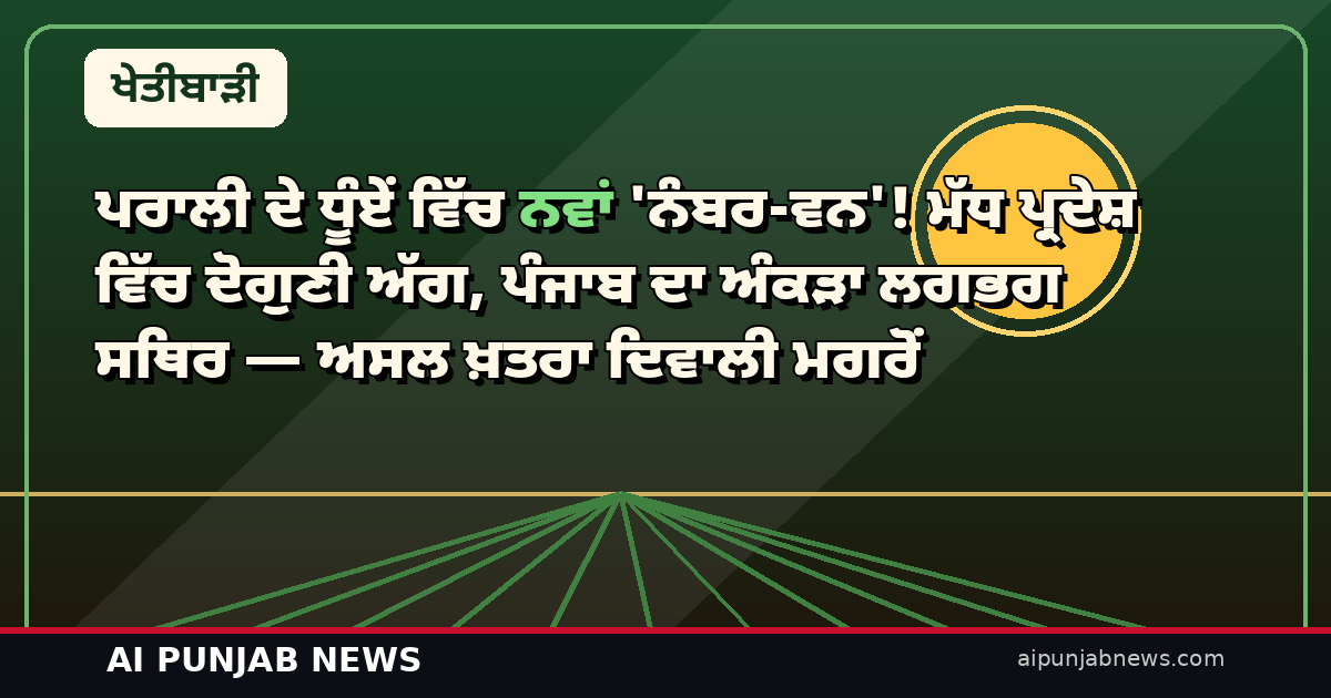 ਪਰਾਲੀ ਦੇ ਧੂੰਏਂ ਵਿੱਚ ਨਵਾਂ ‘ਨੰਬਰ-ਵਨ’! ਮੱਧ ਪ੍ਰਦੇਸ਼ ਵਿੱਚ ਦੋਗੁਣੀ ਅੱਗ, ਪੰਜਾਬ ਦਾ ਅੰਕੜਾ ਲਗਭਗ ਸਥਿਰ — ਅਸਲ ਖ਼ਤਰਾ ਦਿਵਾਲੀ ਮਗਰੋਂ