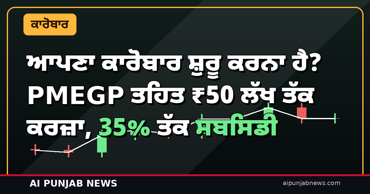 ਆਪਣਾ ਕਾਰੋਬਾਰ ਸ਼ੁਰੂ ਕਰਨਾ ਹੈ? PMEGP ਤਹਿਤ ₹50 ਲੱਖ ਤੱਕ ਕਰਜ਼ਾ, 35% ਤੱਕ ਸਬਸਿਡੀ — ਪੂਰੀ ਜਾਣਕਾਰੀ
