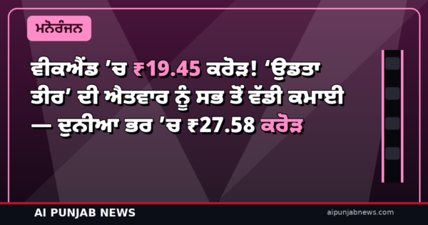 ਵੀਕਐਂਡ ’ਚ ₹19.45 ਕਰੋੜ! ‘ਉਡਤਾ ਤੀਰ’ ਦੀ ਐਤਵਾਰ ਨੂੰ ਸਭ ਤੋਂ ਵੱਡੀ ਕਮਾਈ — ਦੁਨੀਆ ਭਰ ’ਚ ₹27.58 ਕਰੋੜ