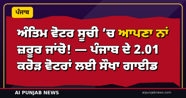 ਅੰਤਿਮ ਵੋਟਰ ਸੂਚੀ ’ਚ ਆਪਣਾ ਨਾਂ ਜ਼ਰੂਰ ਜਾਂਚੋ! — ਪੰਜਾਬ ਦੇ 2.01 ਕਰੋੜ ਵੋਟਰਾਂ ਲਈ ਸੌਖਾ ਗਾਈਡ
