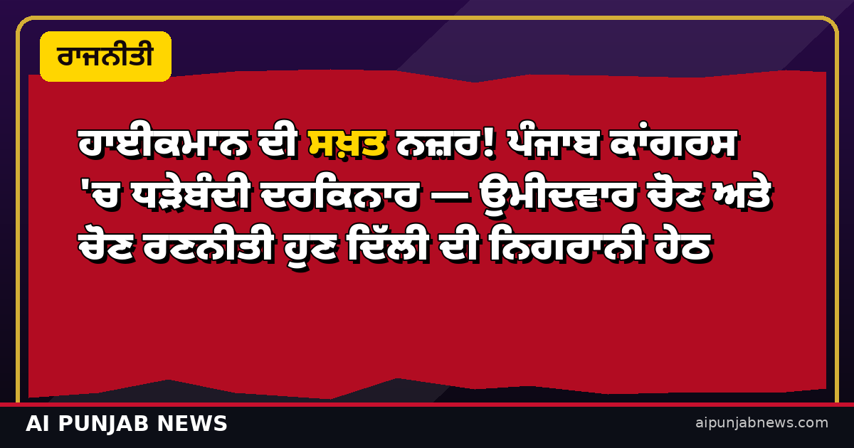 ਹਾਈਕਮਾਨ ਦੀ ਸਖ਼ਤ ਨਜ਼ਰ! ਪੰਜਾਬ ਕਾਂਗਰਸ 'ਚ ਧੜੇਬੰਦੀ ਦਰਕਿਨਾਰ
