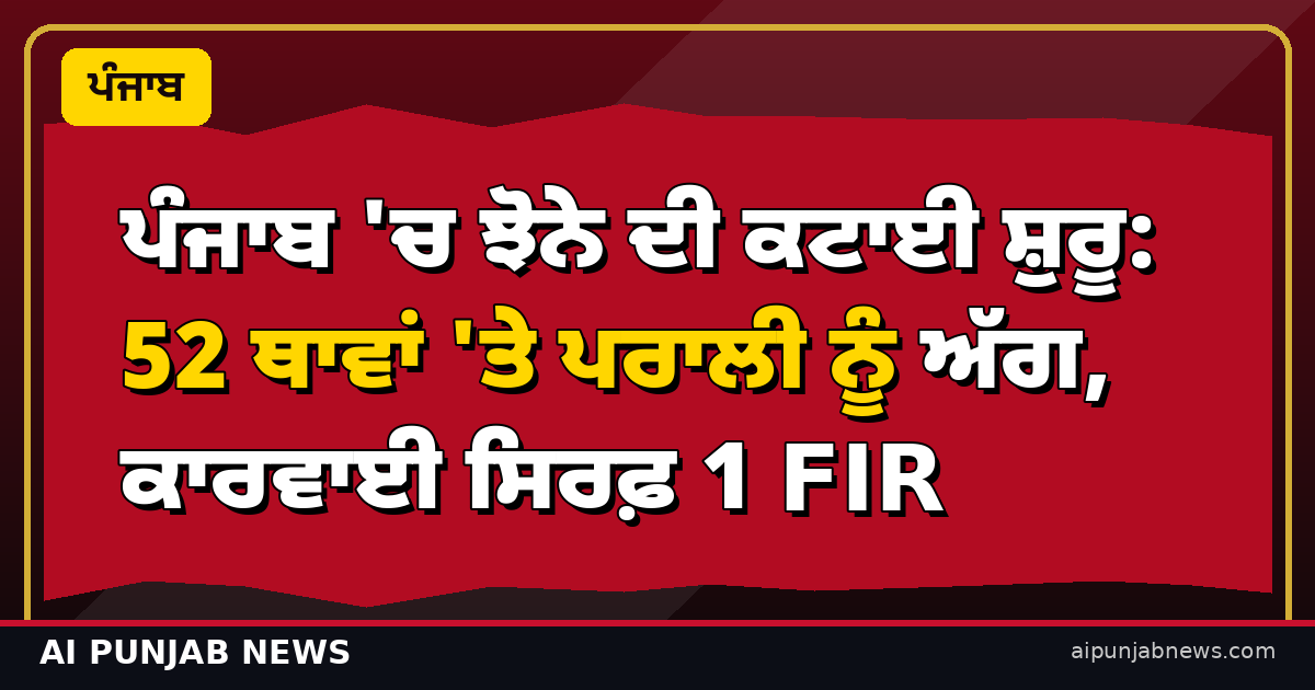 ਪੰਜਾਬ ‘ਚ ਝੋਨੇ ਦੀ ਕਟਾਈ ਸ਼ੁਰੂ: 52 ਥਾਵਾਂ ‘ਤੇ ਪਰਾਲੀ ਨੂੰ ਅੱਗ, ਕਾਰਵਾਈ ਸਿਰਫ਼ 1 FIR