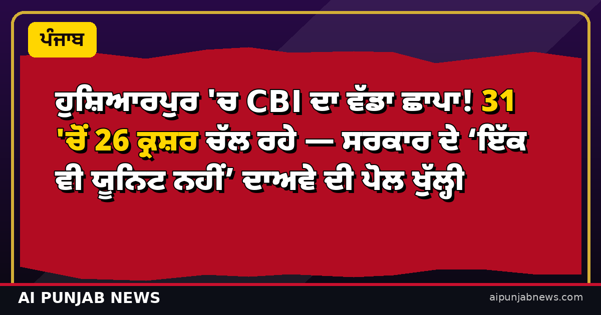 ਹੁਸ਼ਿਆਰਪੁਰ 'ਚ CBI ਦਾ ਵੱਡਾ ਛਾਪਾ! 31 'ਚੋਂ 26 ਕ੍ਰਸ਼ਰ ਚੱਲ ਰਹੇ