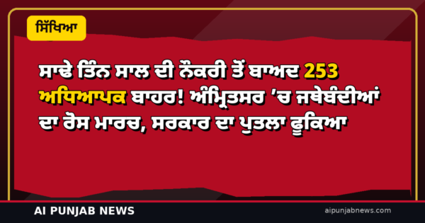 ਸਾਢੇ ਤਿੰਨ ਸਾਲ ਦੀ ਨੌਕਰੀ ਤੋਂ ਬਾਅਦ 253 ਅਧਿਆਪਕ ਬਾਹਰ! ਅੰਮ੍ਰਿਤਸਰ ’ਚ ਜਥੇਬੰਦੀਆਂ ਦਾ ਰੋਸ ਮਾਰਚ, ਸਰਕਾਰ ਦਾ ਪੁਤਲਾ ਫੂਕਿਆ