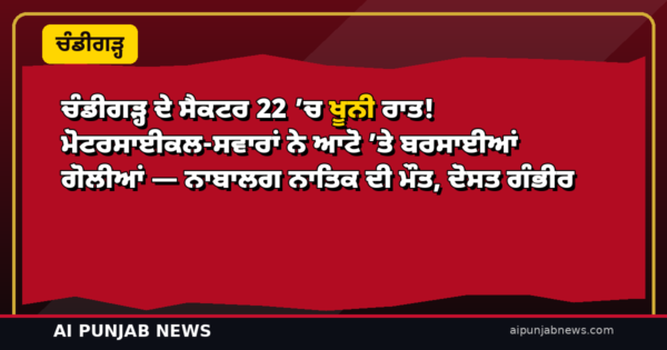 ਚੰਡੀਗੜ੍ਹ ਦੇ ਸੈਕਟਰ 22 ’ਚ ਖੂਨੀ ਰਾਤ! ਮੋਟਰਸਾਈਕਲ-ਸਵਾਰਾਂ ਨੇ ਆਟੋ ’ਤੇ ਬਰਸਾਈਆਂ ਗੋਲੀਆਂ — ਨਾਬਾਲਗ ਨਾਤਿਕ ਦੀ ਮੌਤ, ਦੋਸਤ ਗੰਭੀਰ