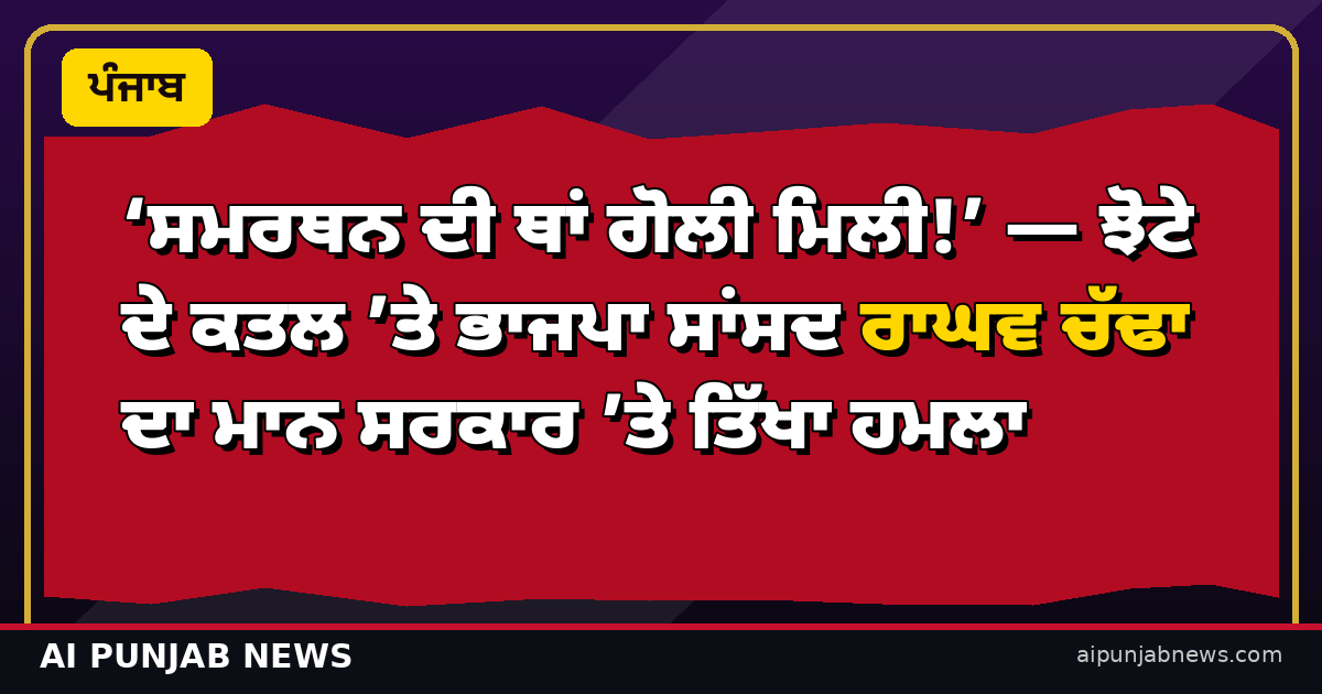 ‘ਸਮਰਥਨ ਦੀ ਥਾਂ ਗੋਲੀ ਮਿਲੀ!’ — ਝੋਟੇ ਦੇ ਕਤਲ ’ਤੇ ਭਾਜਪਾ ਸਾਂਸਦ ਰਾਘਵ ਚੱਢਾ ਦਾ ਮਾਨ ਸਰਕਾਰ ’ਤੇ ਤਿੱਖਾ ਹਮਲਾ