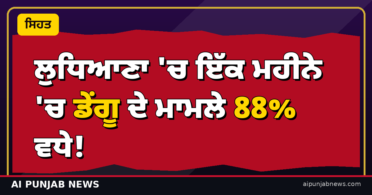 ਲੁਧਿਆਣਾ 'ਚ ਇੱਕ ਮਹੀਨੇ 'ਚ ਡੇਂਗੂ ਦੇ ਮਾਮਲੇ 88% ਵਧੇ!