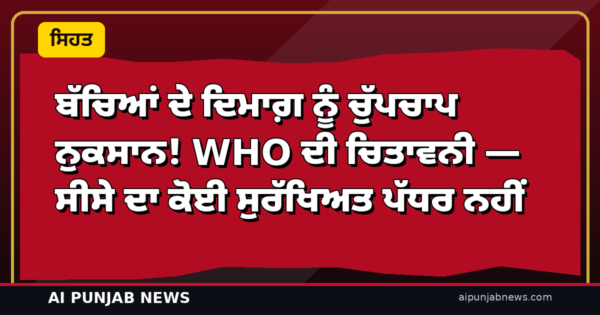 ਬੱਚਿਆਂ ਦੇ ਦਿਮਾਗ਼ ਨੂੰ ਚੁੱਪਚਾਪ ਨੁਕਸਾਨ! WHO ਦੀ ਚਿਤਾਵਨੀ — ਸੀਸੇ ਦਾ ਕੋਈ ਸੁਰੱਖਿਅਤ ਪੱਧਰ ਨਹੀਂ
