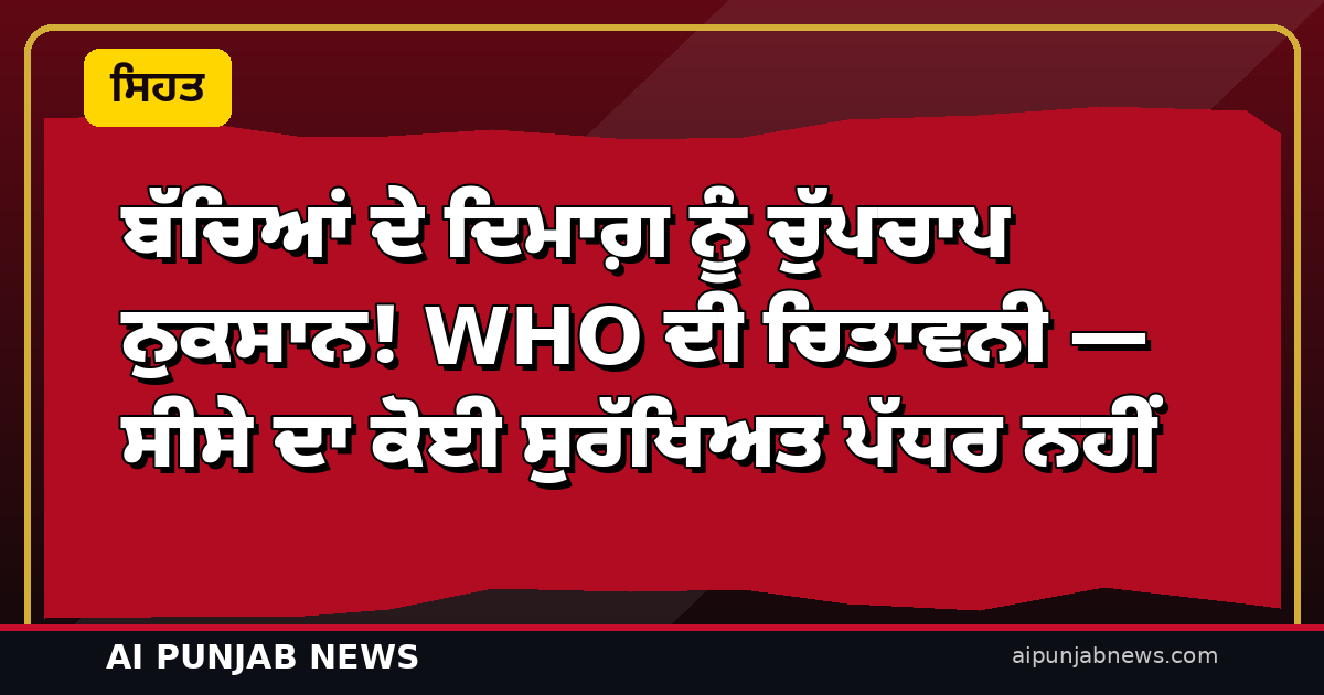 ਬੱਚਿਆਂ ਦੇ ਦਿਮਾਗ਼ ਨੂੰ ਚੁੱਪਚਾਪ ਨੁਕਸਾਨ! WHO ਦੀ ਚਿਤਾਵਨੀ — ਸੀਸੇ ਦਾ ਕੋਈ ਸੁਰੱਖਿਅਤ ਪੱਧਰ ਨਹੀਂ