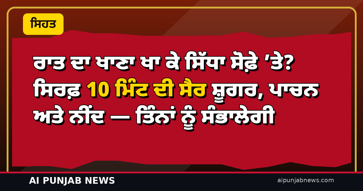 ਰਾਤ ਦਾ ਖਾਣਾ ਖਾ ਕੇ ਸਿੱਧਾ ਸੋਫ਼ੇ ’ਤੇ? ਸਿਰਫ਼ 10 ਮਿੰਟ ਦੀ ਸੈਰ ਸ਼ੂਗਰ, ਪਾਚਨ ਅਤੇ ਨੀਂਦ — ਤਿੰਨਾਂ ਨੂੰ ਸੰਭਾਲੇਗੀ