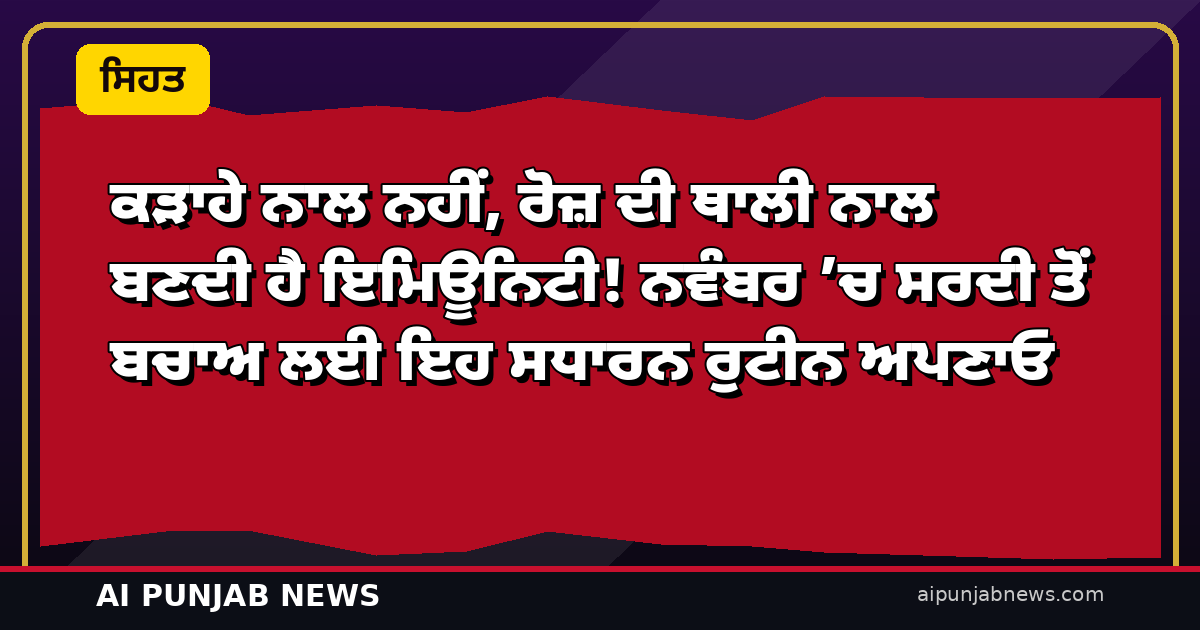 ਕੜਾਹੇ ਨਾਲ ਨਹੀਂ, ਰੋਜ਼ ਦੀ ਥਾਲੀ ਨਾਲ ਬਣਦੀ ਹੈ ਇਮਿਊਨਿਟੀ! ਨਵੰਬਰ ’ਚ ਸਰਦੀ ਤੋਂ ਬਚਾਅ ਲਈ ਇਹ ਸਧਾਰਨ ਰੁਟੀਨ ਅਪਣਾਓ
