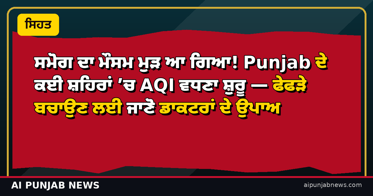 ਸਮੋਗ ਦਾ ਮੌਸਮ ਮੁੜ ਆ ਗਿਆ! Punjab ਦੇ ਕਈ ਸ਼ਹਿਰਾਂ ’ਚ AQI ਵਧਣਾ ਸ਼ੁਰੂ — ਫੇਫੜੇ ਬਚਾਉਣ ਲਈ ਜਾਣੋ ਡਾਕਟਰਾਂ ਦੇ ਉਪਾਅ