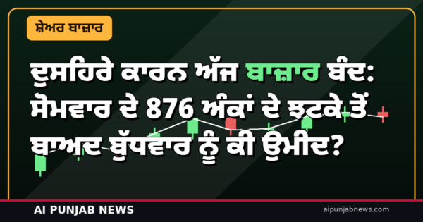ਦੁਸਹਿਰੇ ਕਾਰਨ ਅੱਜ ਬਾਜ਼ਾਰ ਬੰਦ: ਸੋਮਵਾਰ ਦੇ 876 ਅੰਕਾਂ ਦੇ ਝਟਕੇ ਤੋਂ ਬਾਅਦ ਬੁੱਧਵਾਰ ਨੂੰ ਕੀ ਉਮੀਦ?