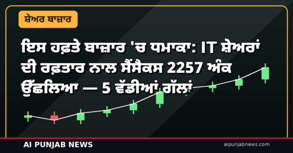 ਇਸ ਹਫ਼ਤੇ ਬਾਜ਼ਾਰ ‘ਚ ਧਮਾਕਾ: IT ਸ਼ੇਅਰਾਂ ਦੀ ਰਫ਼ਤਾਰ ਨਾਲ ਸੈਂਸੈਕਸ 2257 ਅੰਕ ਉੱਛਲਿਆ — 5 ਵੱਡੀਆਂ ਗੱਲਾਂ