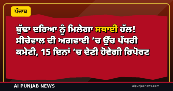 ਬੁੱਢਾ ਦਰਿਆ ਨੂੰ ਮਿਲੇਗਾ ਸਥਾਈ ਹੱਲ! ਸੀਚੇਵਾਲ ਦੀ ਅਗਵਾਈ ’ਚ ਉੱਚ ਪੱਧਰੀ ਕਮੇਟੀ, 15 ਦਿਨਾਂ ’ਚ ਦੇਣੀ ਹੋਵੇਗੀ ਰਿਪੋਰਟ